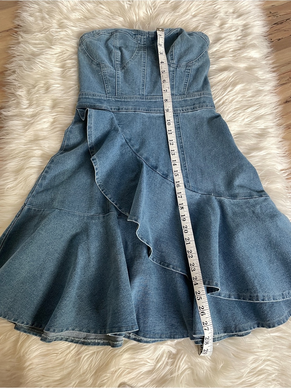 Strapless Denim Ruffle Dress - Blue - Picture 5 of 5